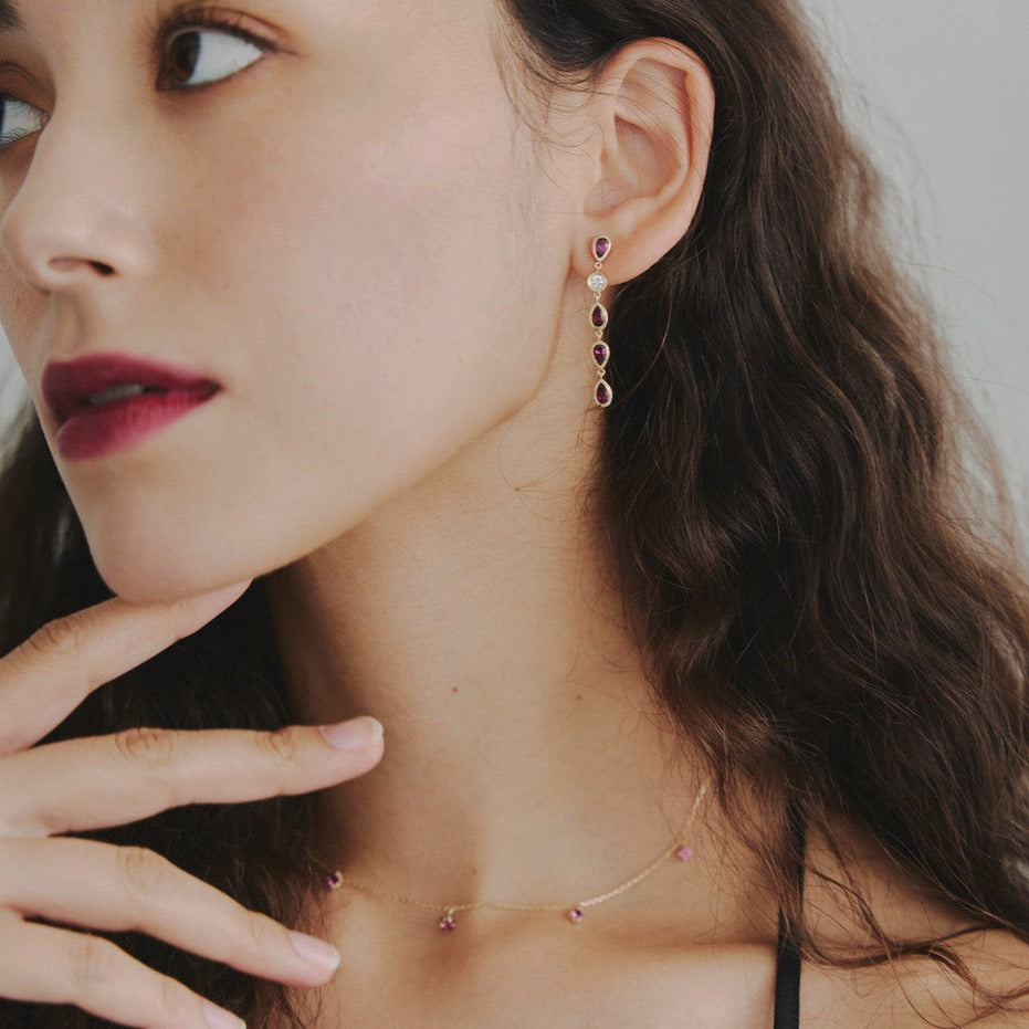 K10YG ロードライドガーネット Drop Pierced Earring