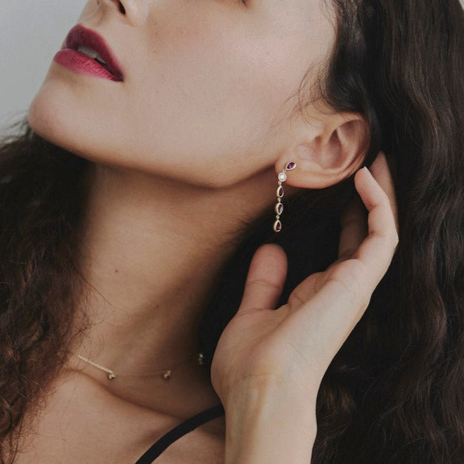 K10YG ロードライドガーネット Drop Pierced Earring