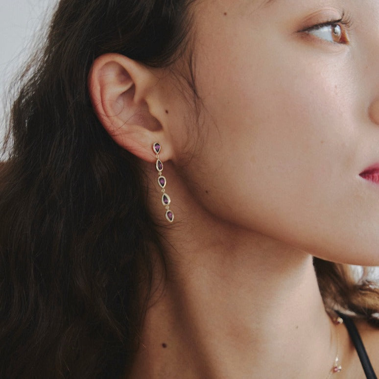 K10YG ロードライドガーネット Drop Pierced Earring
