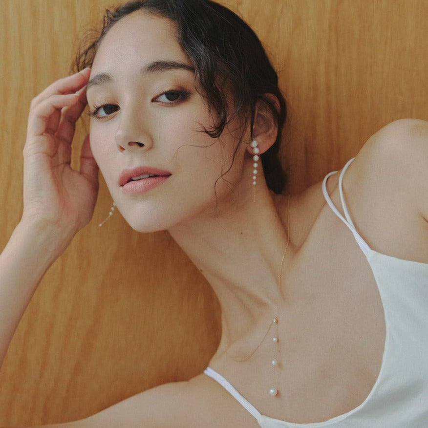 K10YG 7dots Pearl Pierced Earring