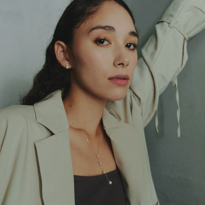 K10YG ラボグロウンダイアモンド × パール Pierced Earring