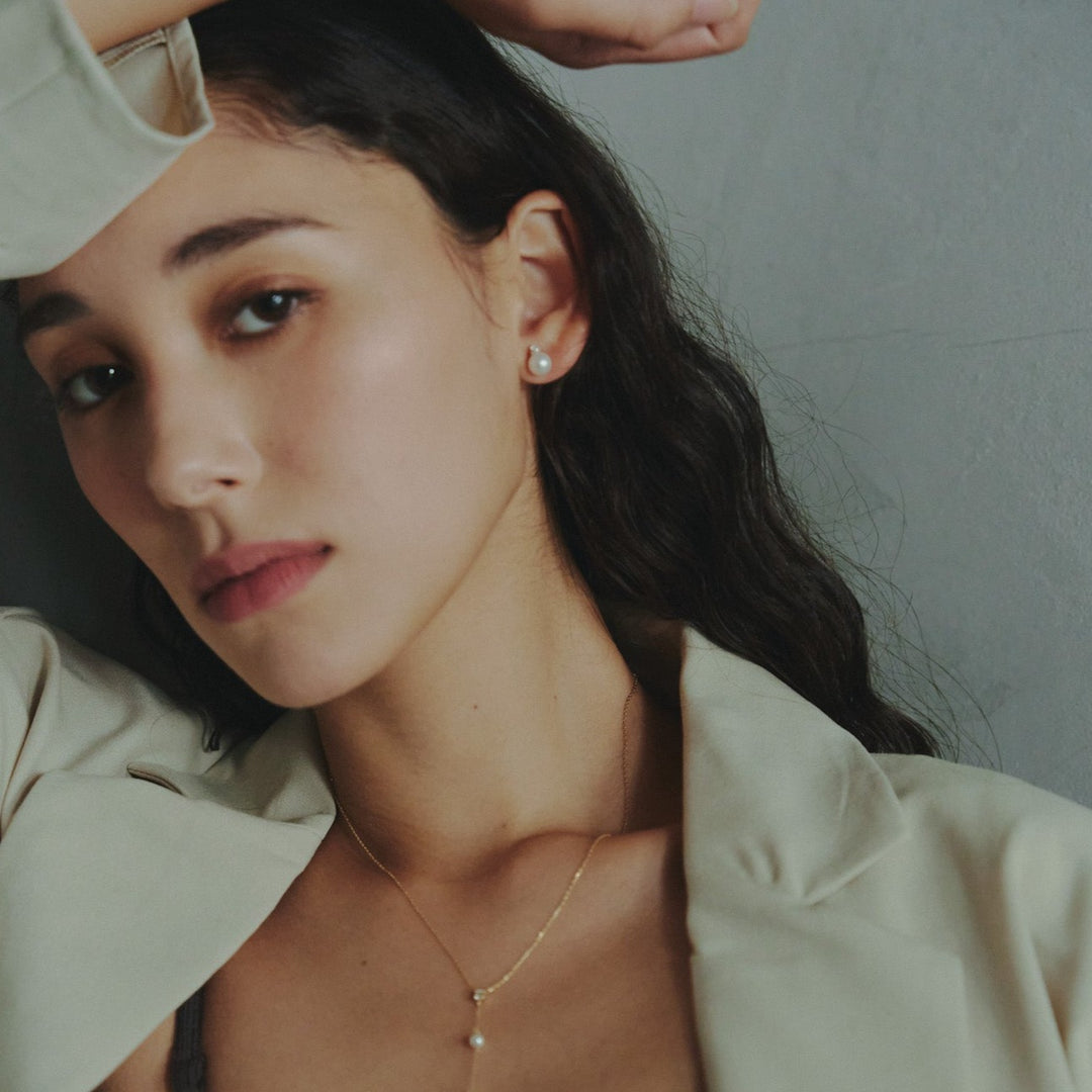 K10YG ラボグロウンダイアモンド × パール Pierced Earring