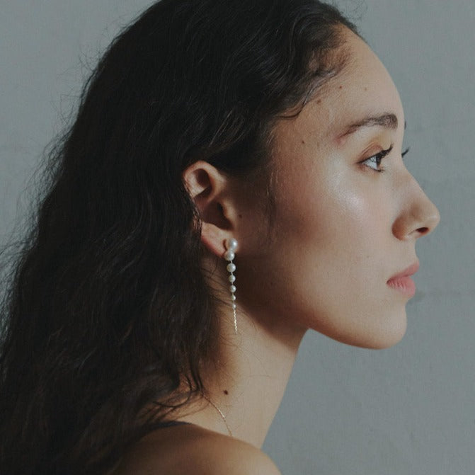 K10YG 7dots Pearl Pierced Earring