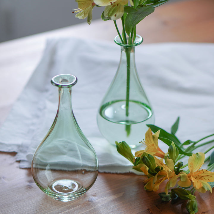 グリーンガラスのフラワーベース【翁再生硝子工房】