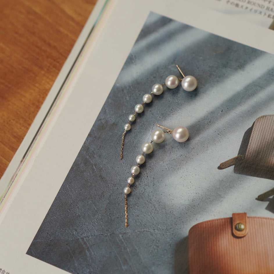 K10YG 7dots Pearl Pierced Earring