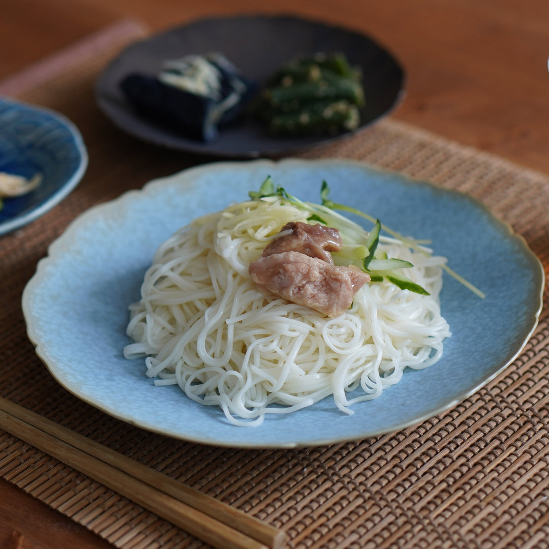 清水焼の牡丹形プレート20.5cm
