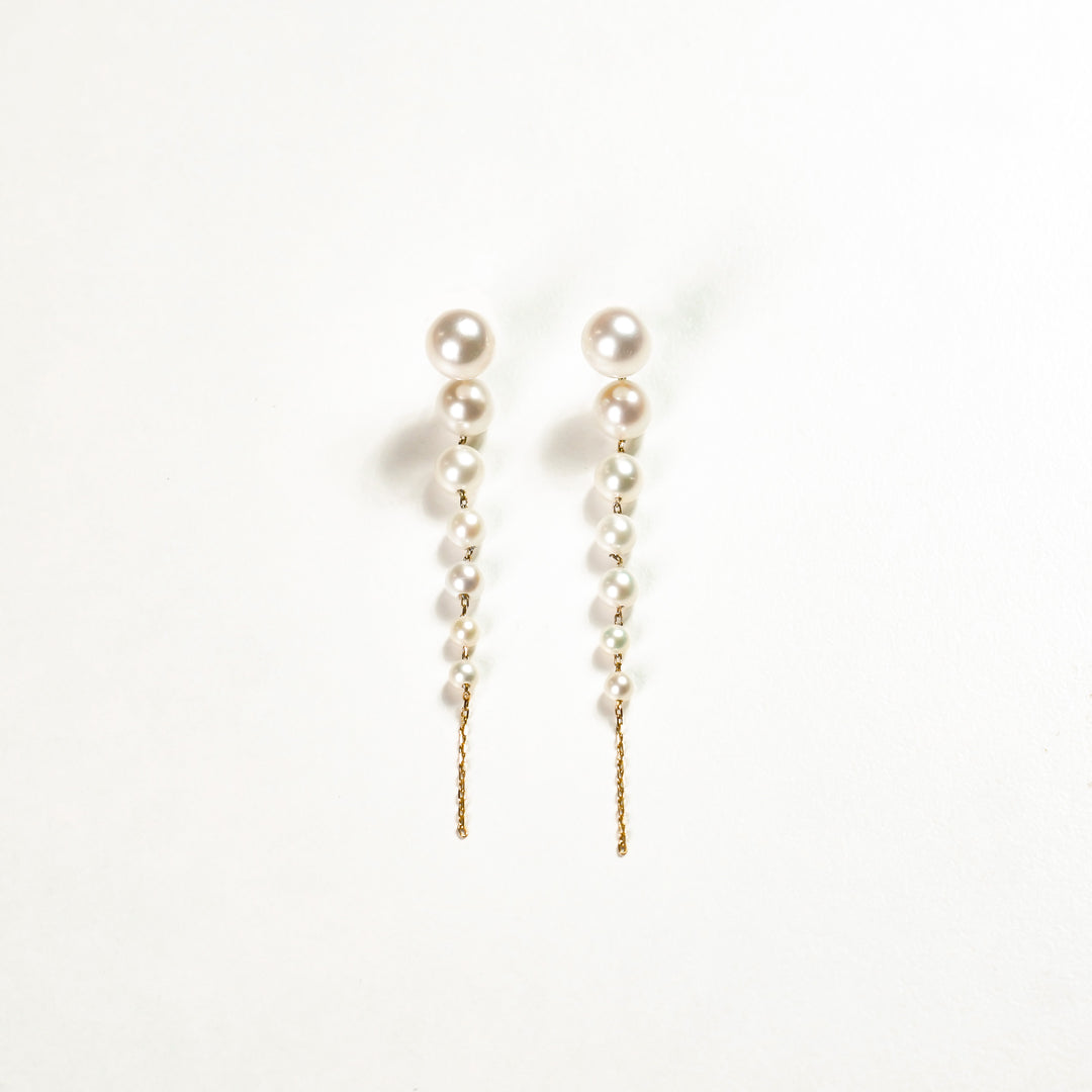 K10YG 7dots Pearl Pierced Earring
