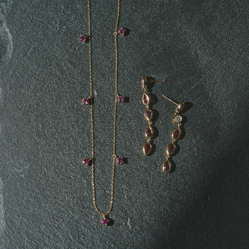 K10YG ロードライドガーネット Drop Pierced Earring