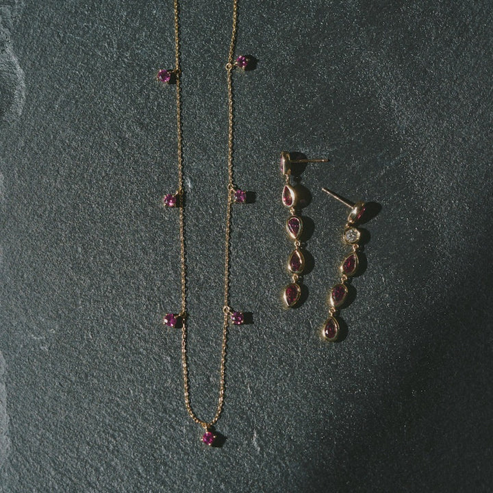 K10YG ロードライドガーネット Drop Pierced Earring