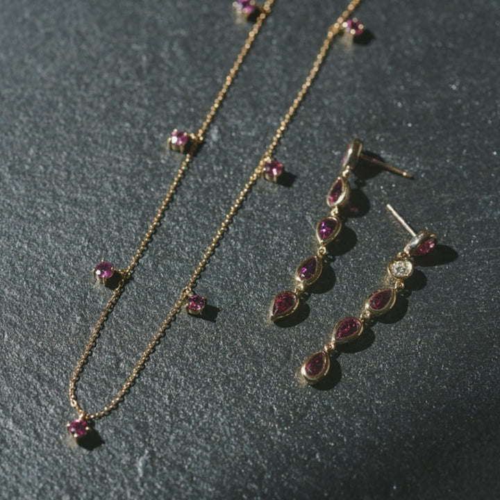 K10YG ロードライドガーネット Drop Pierced Earring