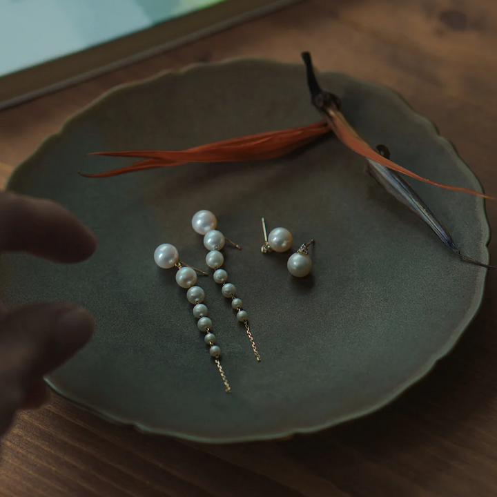 K10YG ラボグロウンダイアモンド × パール Pierced Earring