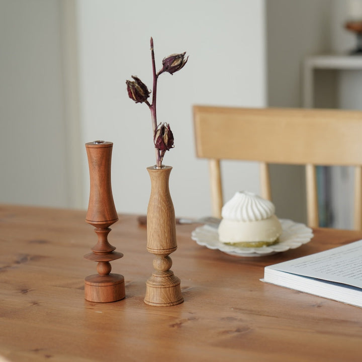 木の温もりある一輪挿しとキャンドルスタンド｜osio craft