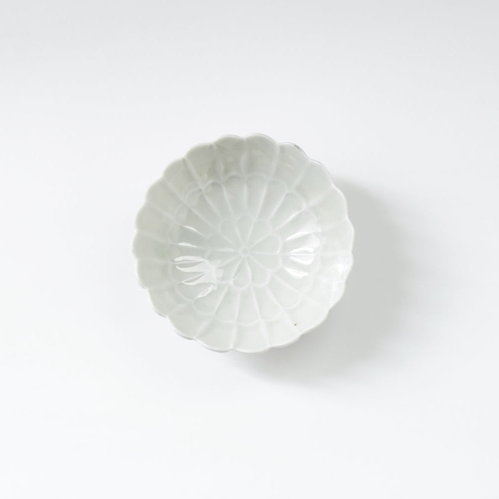 青と琥珀の菊豆皿
