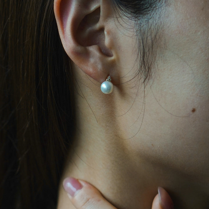 K10YG ラボグロウンダイアモンド × パール Pierced Earring