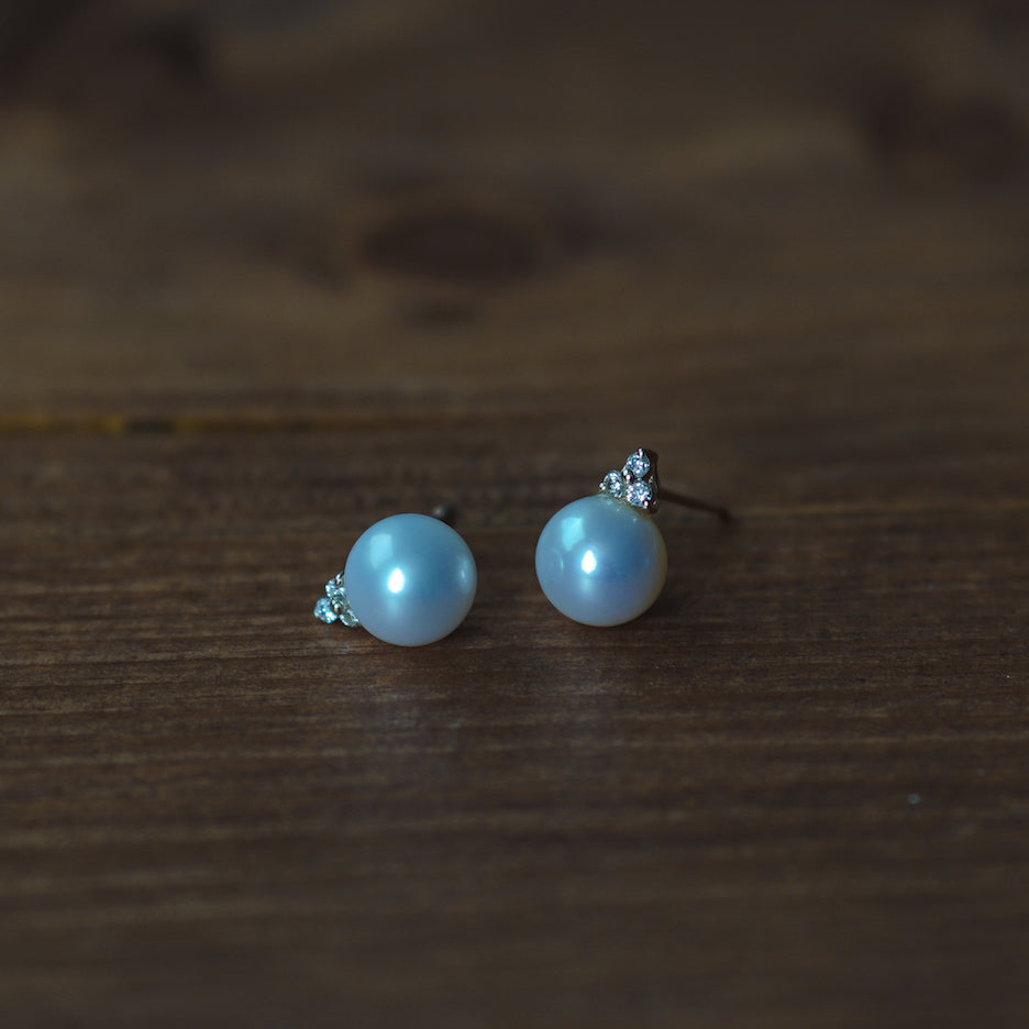 K10YG ラボグロウンダイアモンド × パール Pierced Earring